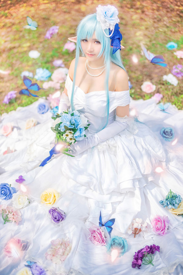【cosplay】刀剑神域亚丝娜水精灵婚纱ver.
