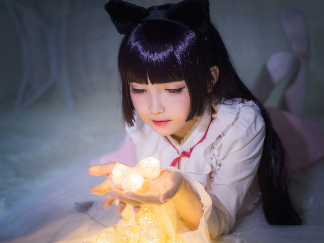 《我的妹妹哪有这么可爱》黑猫五更琉璃cos,粉色lolita