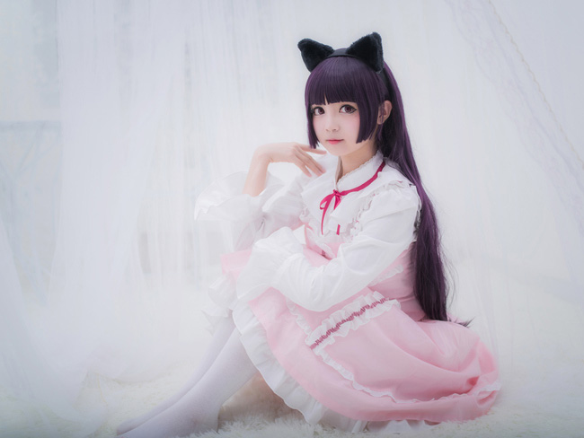 《我的妹妹哪有这么可爱》黑猫五更琉璃cos,粉色lolita
