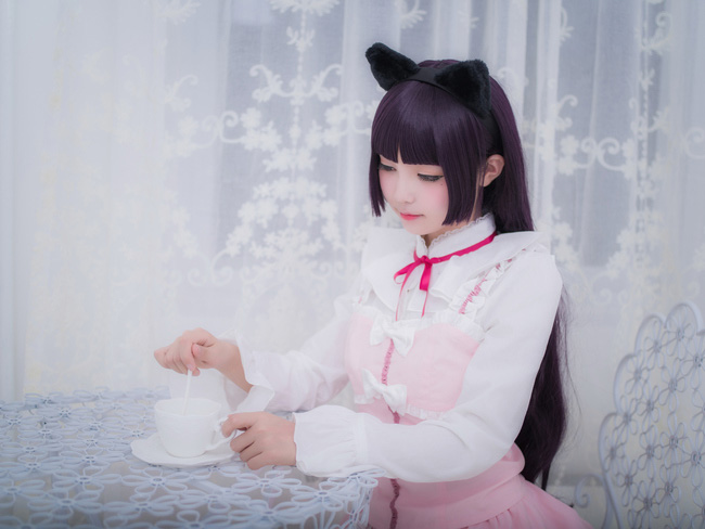 《我的妹妹哪有这么可爱》黑猫五更琉璃cos,粉色lolita