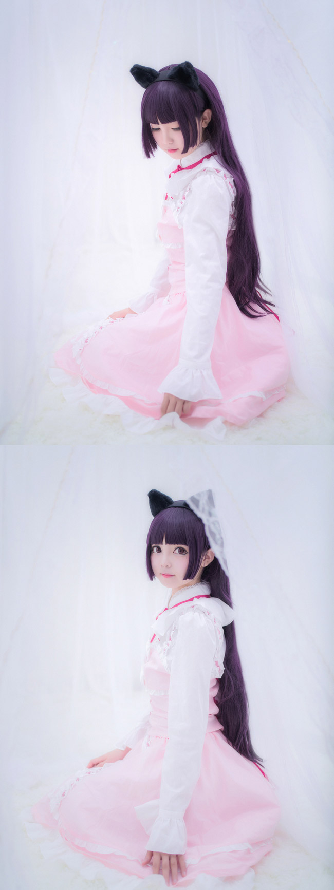 《我的妹妹哪有这么可爱》黑猫五更琉璃cos,粉色lolita
