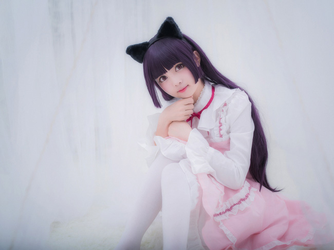 《我的妹妹哪有这么可爱》黑猫五更琉璃cos,粉色lolita