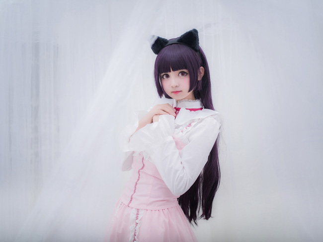 《我的妹妹哪有这么可爱》黑猫五更琉璃cos,粉色lolita