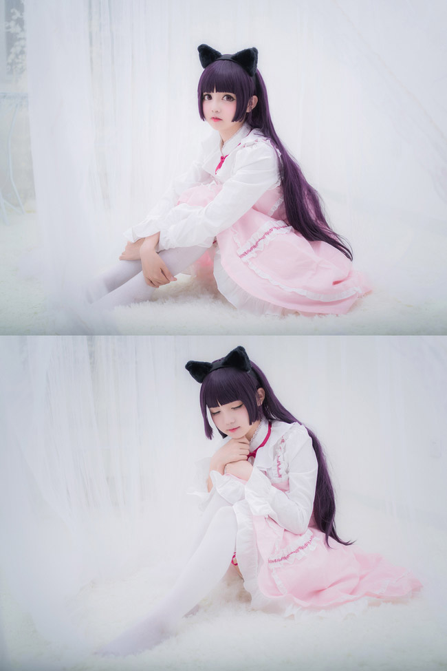 《我的妹妹哪有这么可爱》黑猫五更琉璃cos,粉色lolita