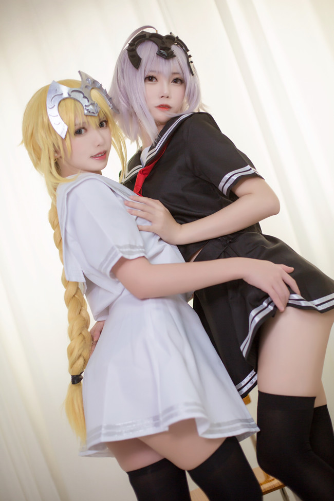 fate贞德同人校服泳装COS(fgo黑白贞德cosplay)