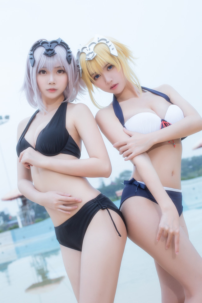 fate贞德同人校服泳装COS(fgo黑白贞德cosplay)