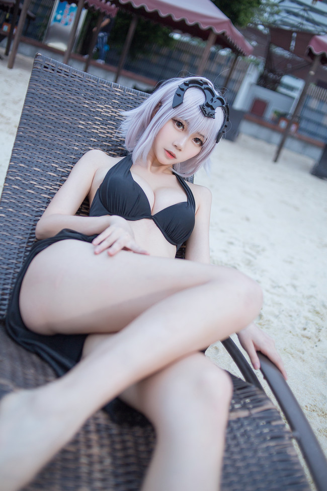 fate贞德同人校服泳装COS(fgo黑白贞德cosplay)
