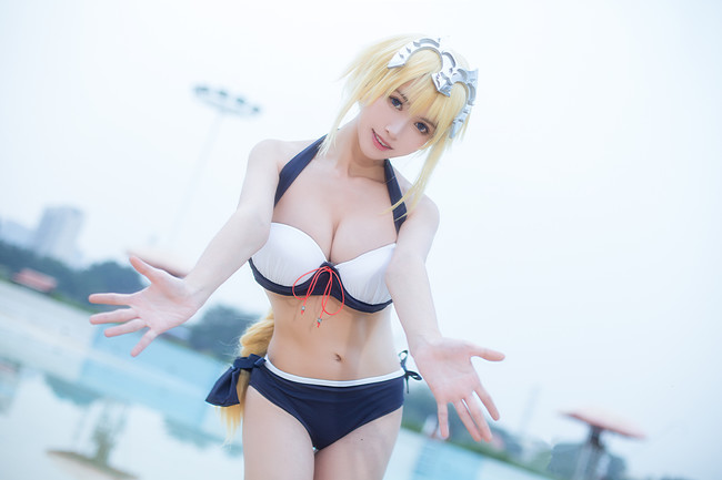 fate贞德同人校服泳装COS(fgo黑白贞德cosplay)