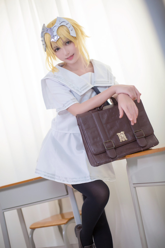 fate贞德同人校服泳装COS(fgo黑白贞德cosplay)
