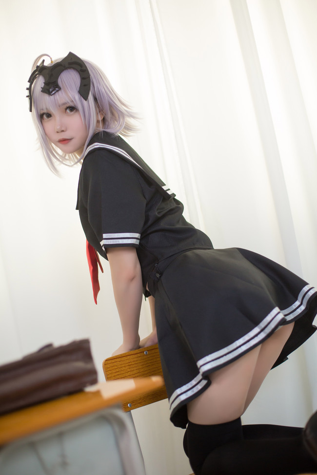 fate贞德同人校服泳装COS(fgo黑白贞德cosplay)