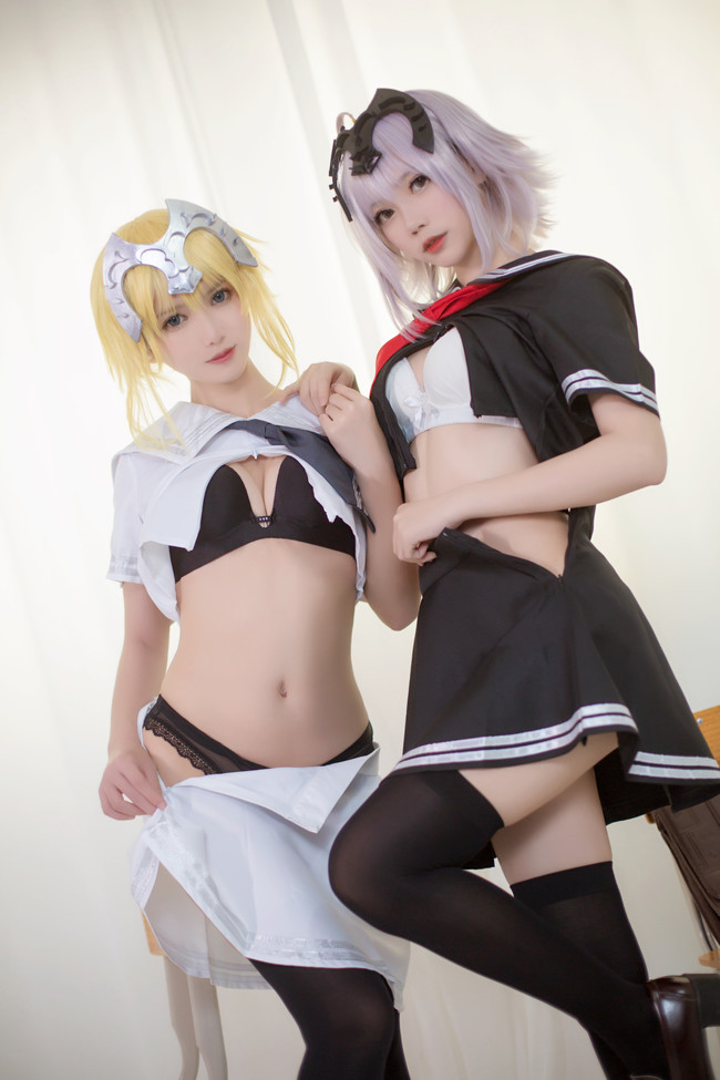 fate贞德同人校服泳装COS(fgo黑白贞德cosplay)
