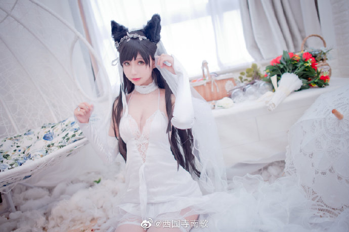 碧蓝航线爱宕花嫁白花的誓言cos(碧蓝航线爱宕婚纱cosplay)