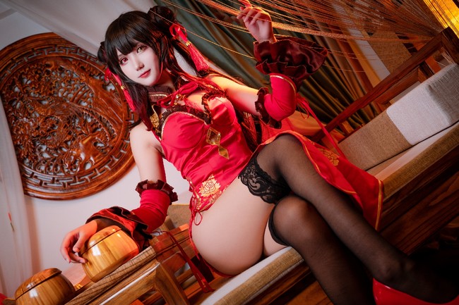 约会大作战时崎狂三黑丝旗袍cos(约会大作战时崎狂三cosplay)