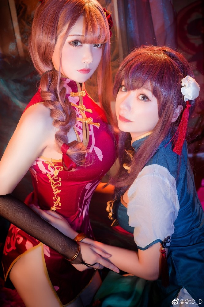 碧蓝航线库拉索和杓鹬cos 碧蓝航线东煌风格旗袍cosplay