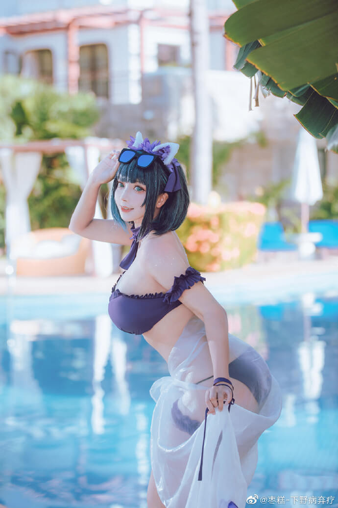 碧蓝航线柴郡泳装cosplay 柴郡甜蜜的海滩约会|cn枣糕