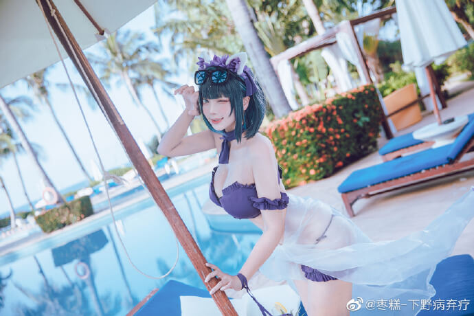 碧蓝航线柴郡泳装cosplay 柴郡甜蜜的海滩约会|cn枣糕