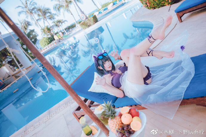碧蓝航线柴郡泳装cosplay 柴郡甜蜜的海滩约会|cn枣糕