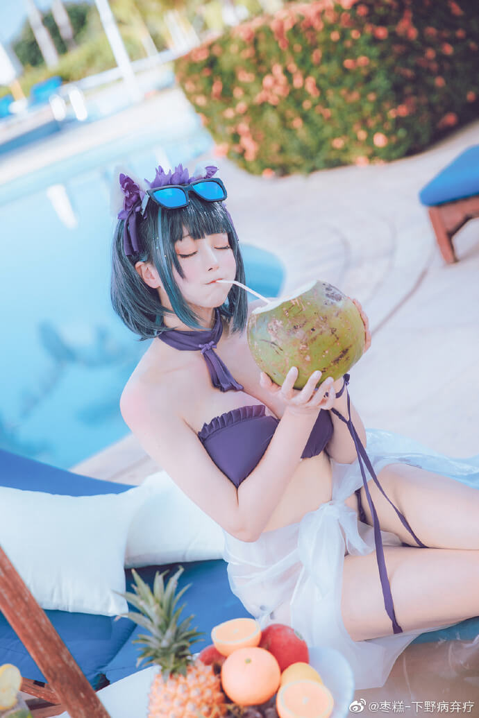 碧蓝航线柴郡泳装cosplay 柴郡甜蜜的海滩约会|cn枣糕