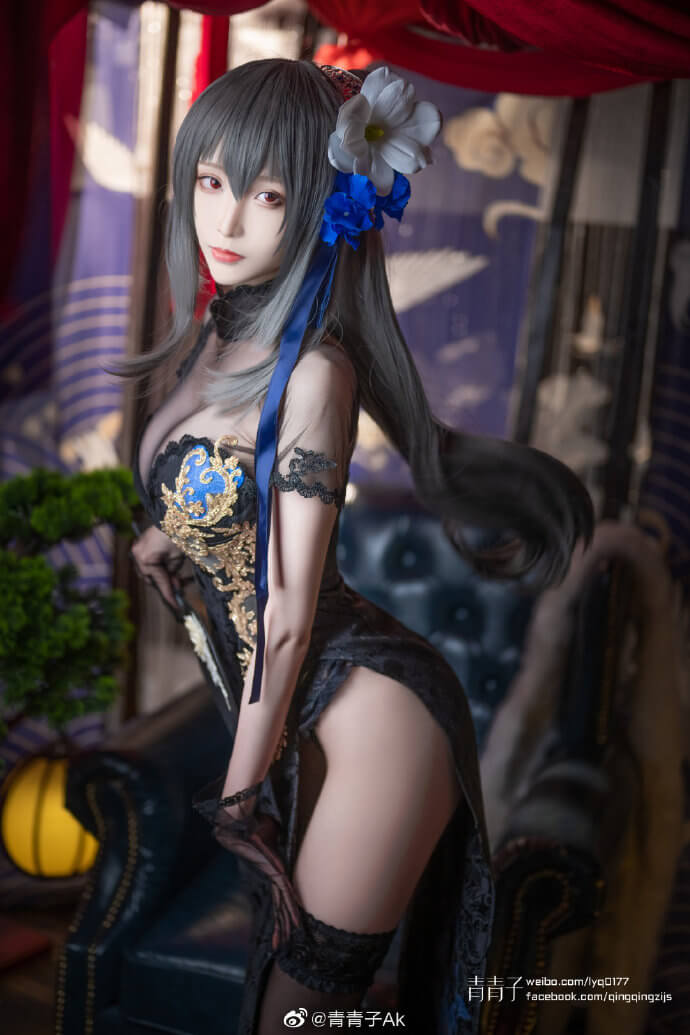 碧蓝航线路易九世旗袍cos 路易九世换装瑰丽的执勤人cosplay