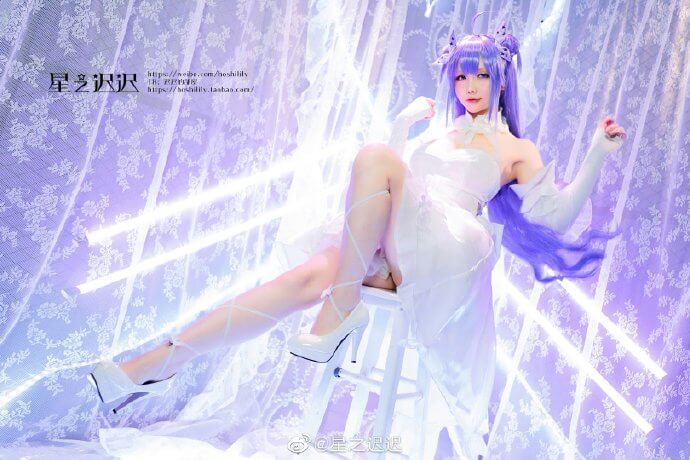 碧蓝航线独角兽花嫁cosplay 独角兽梦想的纯白誓约婚纱cos