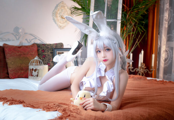 碧蓝航线恶毒兔女郎换装cosplay,恶毒甜美白色纯欲兔女郎