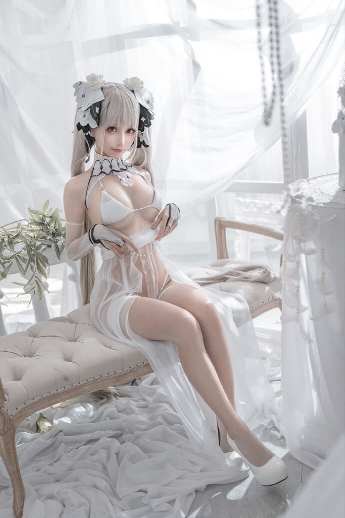 碧蓝航线可畏婚纱cos,惊艳绝美性感迷人|cn蠢沫沫