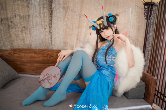《碧蓝航线》能代·貅蓝色旗袍冬雪沁香cos