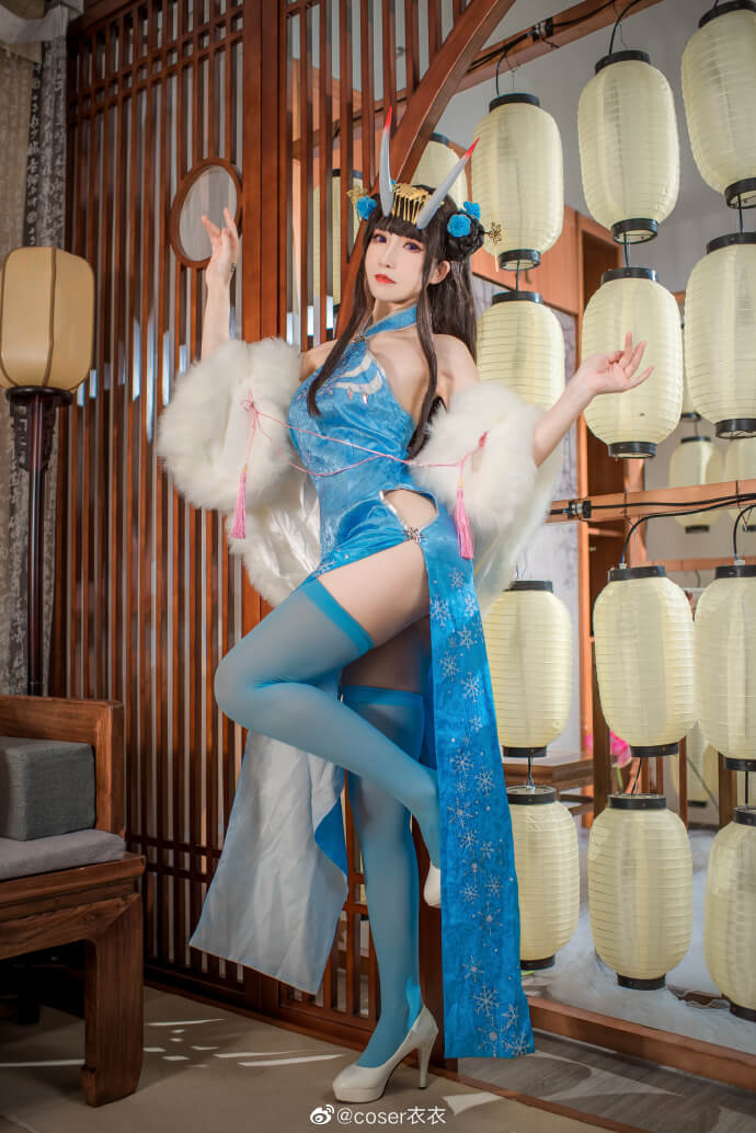 《碧蓝航线》能代·貅蓝色旗袍冬雪沁香cos