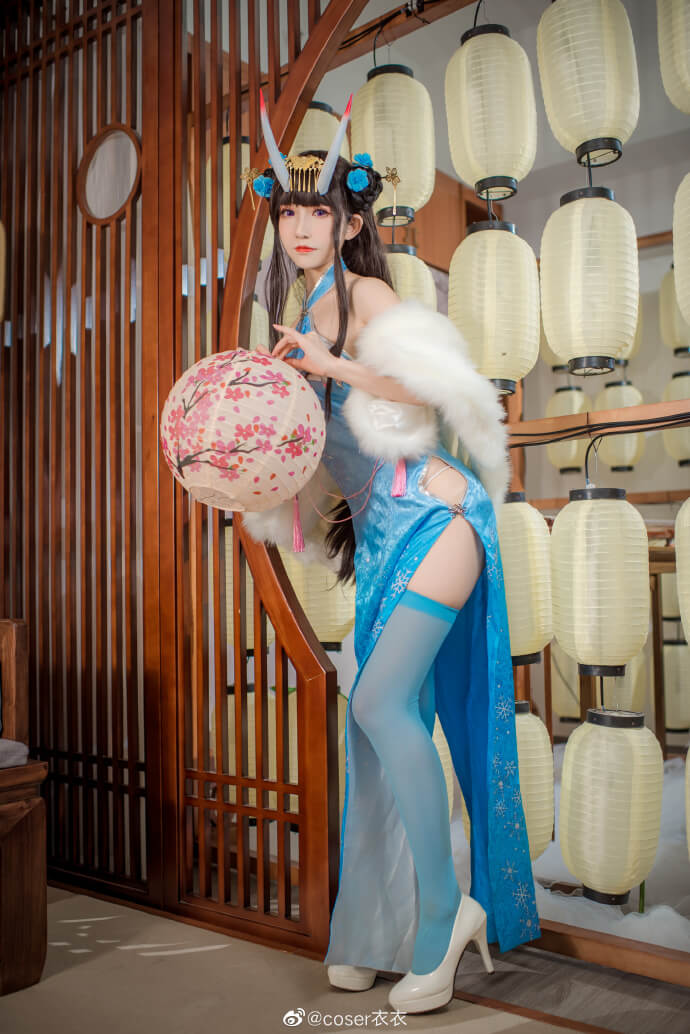 《碧蓝航线》能代·貅蓝色旗袍冬雪沁香cos