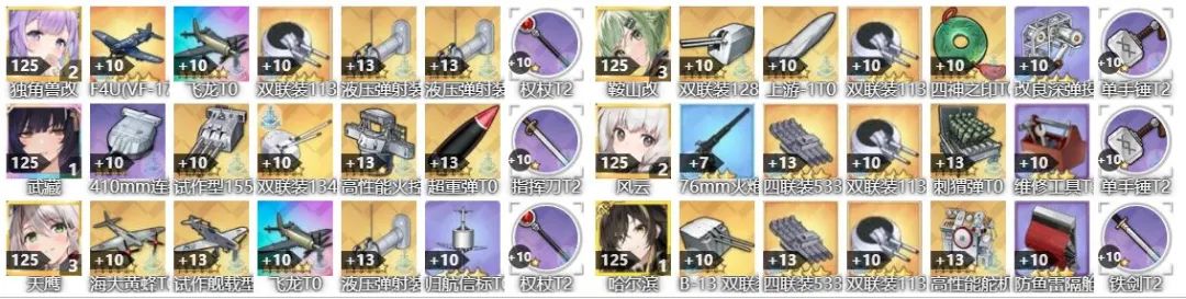 《碧蓝航线》武藏时期14图通用红海自律道中队、BOSS队