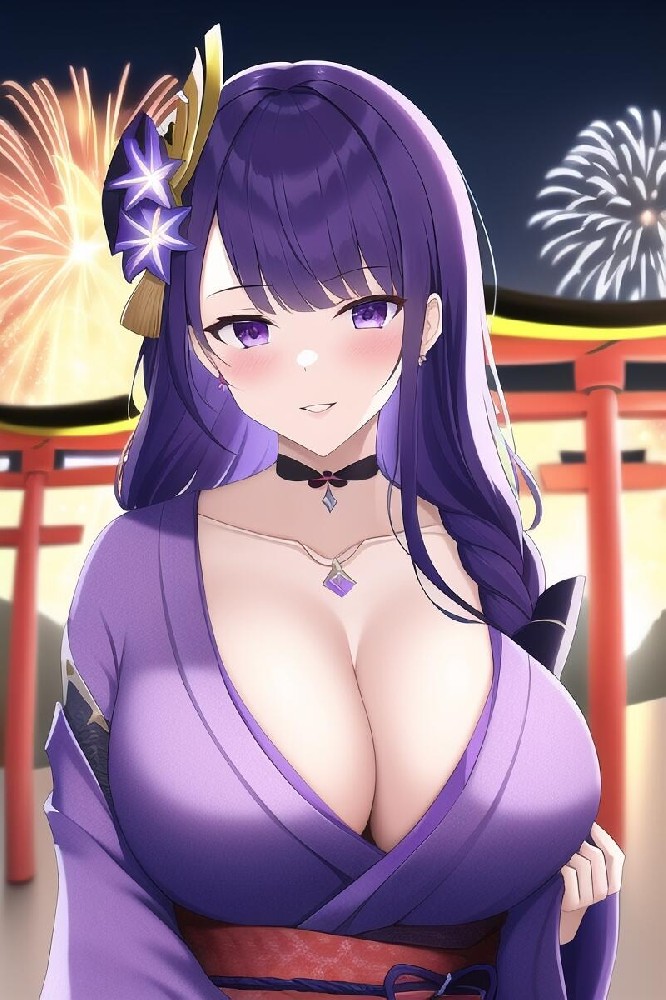 《原神》雷电将军夏日祭的美图ai作画