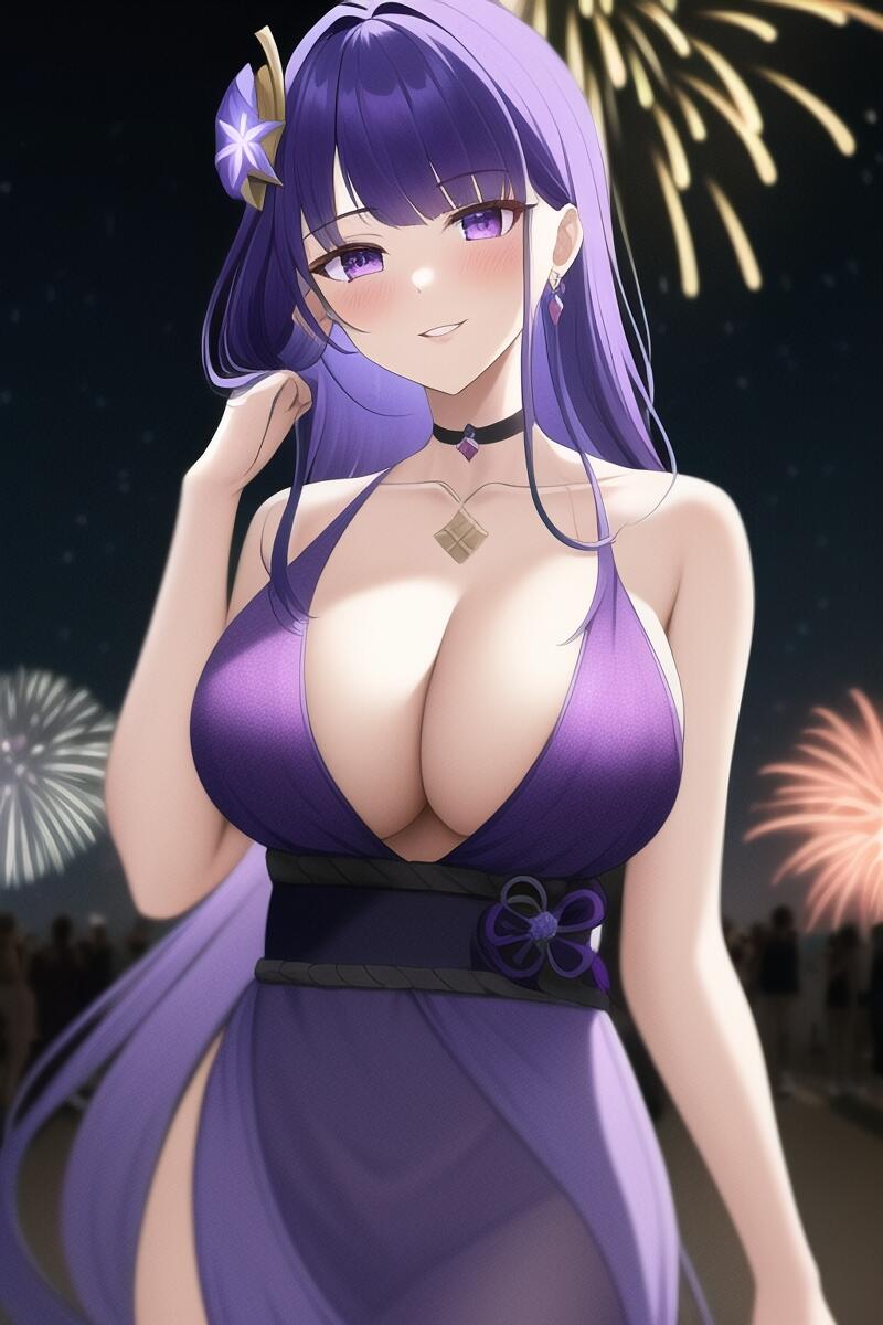 《原神》雷电将军夏日祭的美图ai作画