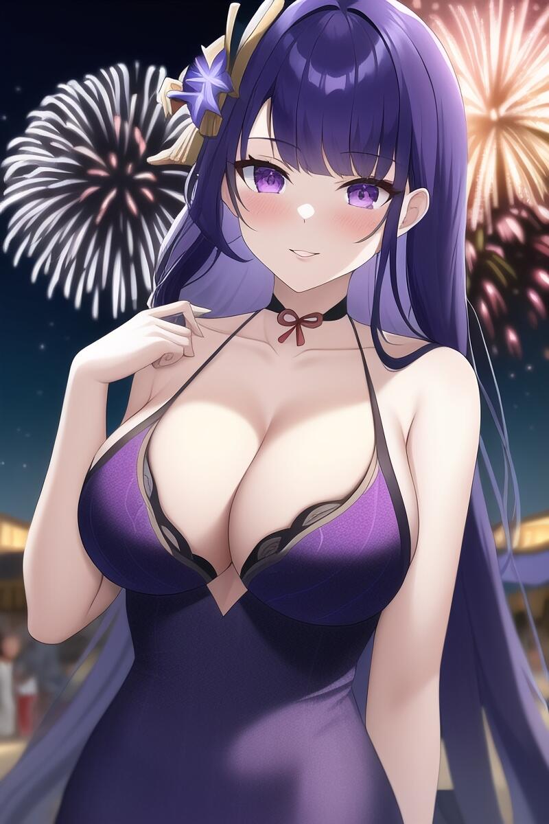 《原神》雷电将军夏日祭的美图ai作画