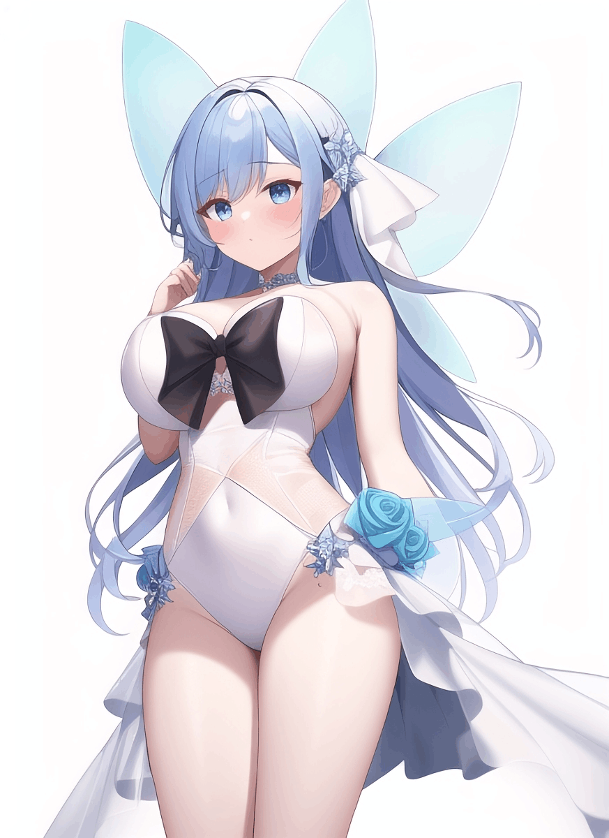 二次元美图：ai作画蓝色头发美少女